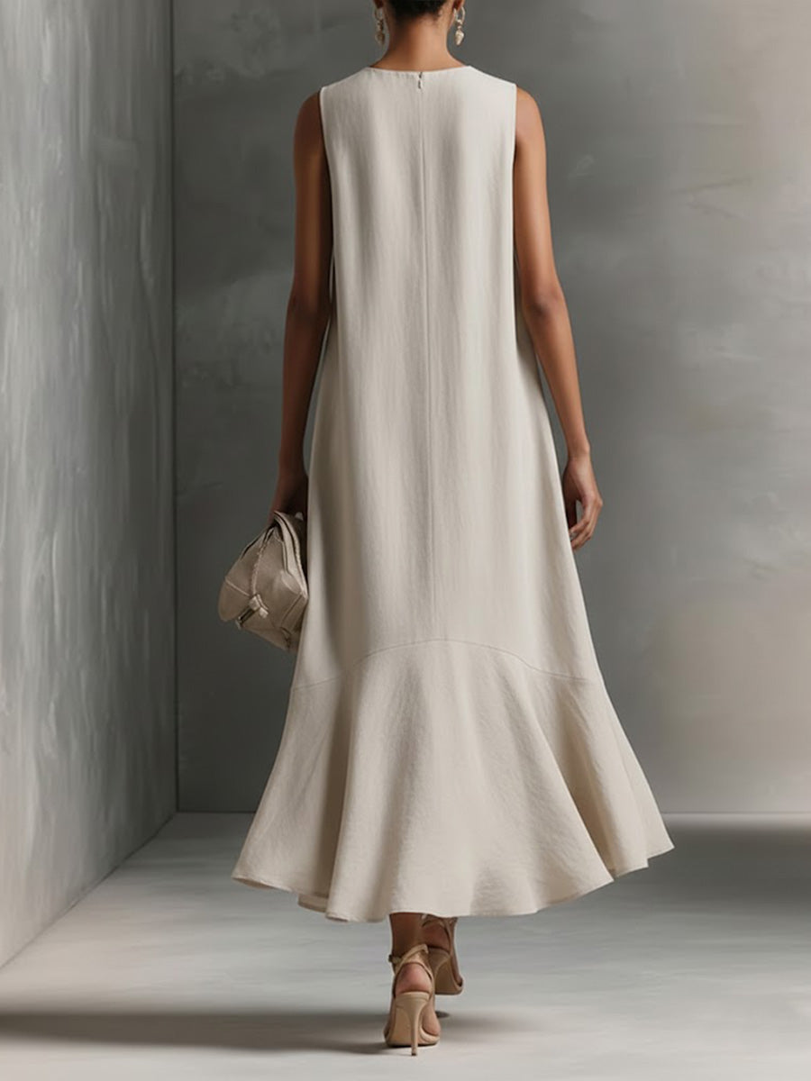 Women's V-neck Sleeveless Casual Loose Linen Dress