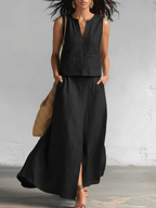 Minimalist And Elegant V-neck Top And Skirt Two-piece Set