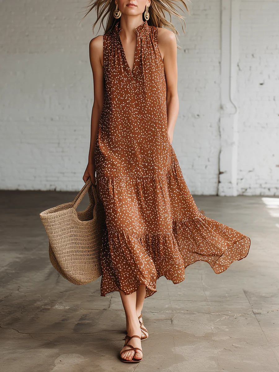 Retro-style Polka Dot Ruffled Hem Dress