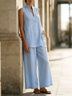 Elegant Cozy Minimalist Linen Cotton Two-piece Set