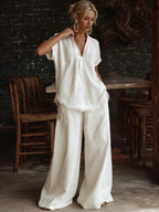 Retro Lace-hem Cotton-linen Two-piece Set