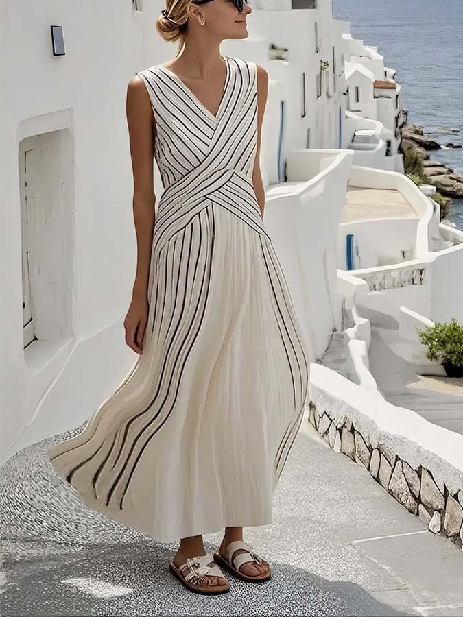 Women'S Loose Striped Print Dress