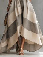 Women's Retro Striped Art Casual Stylish Cotton Linen Maxi Dress