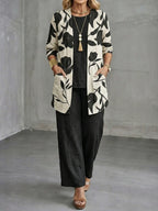 Casual Linen And Cotton Floral Print Cardigan And Sleeveless Top And Pants Three-piece Set