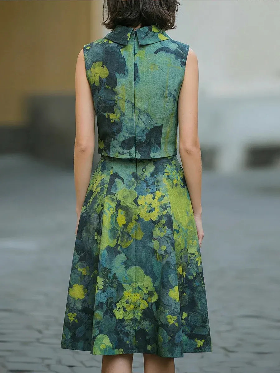 Elegant Floral Print Shirt And Skirt Two-piece Set