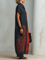 Loose-fit Cotton-linen Shirt Dress With Abstract Print