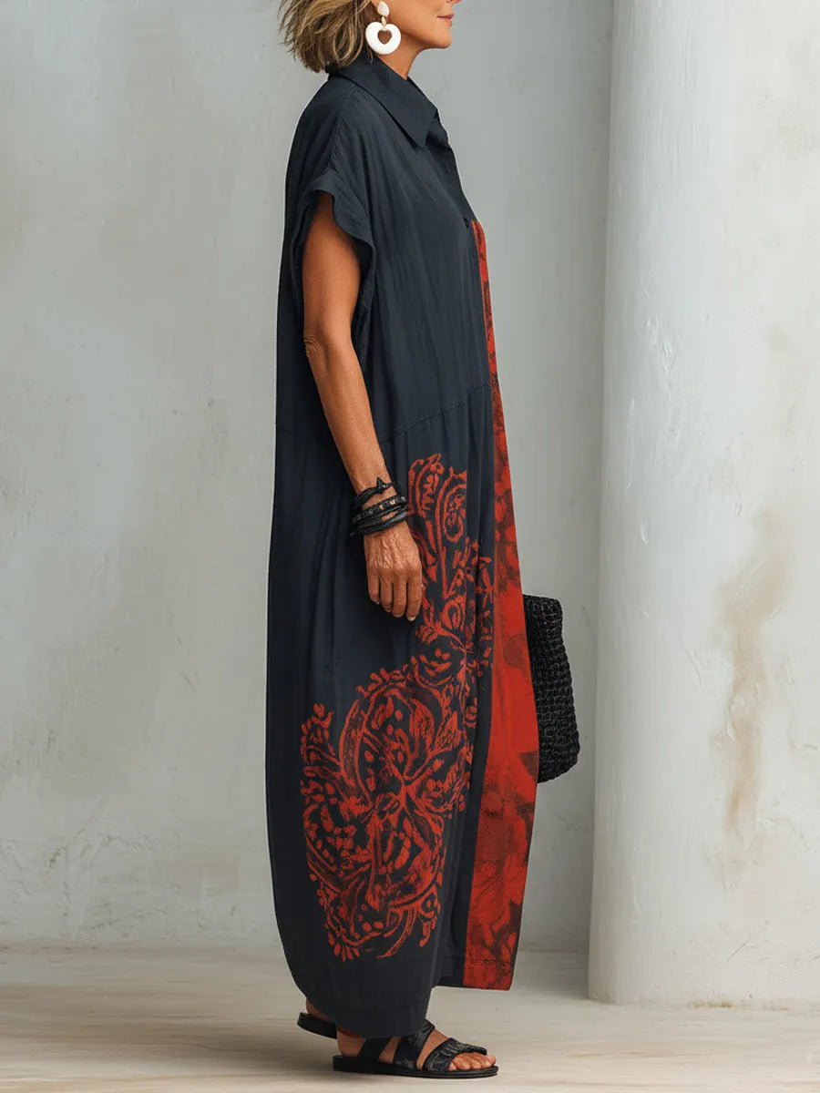 Loose-fit Cotton-linen Shirt Dress With Abstract Print