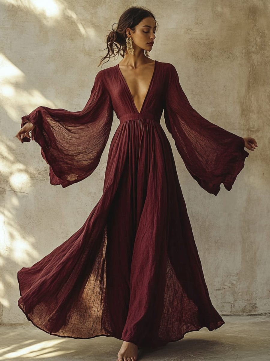 Women's Linen V-Neck Dress