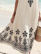 Women'S Round Neck Sleeveless Color-Block Printed Dress