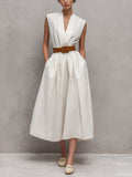 Women's V-neck Sleeveless Casual Loose Cotton Dress