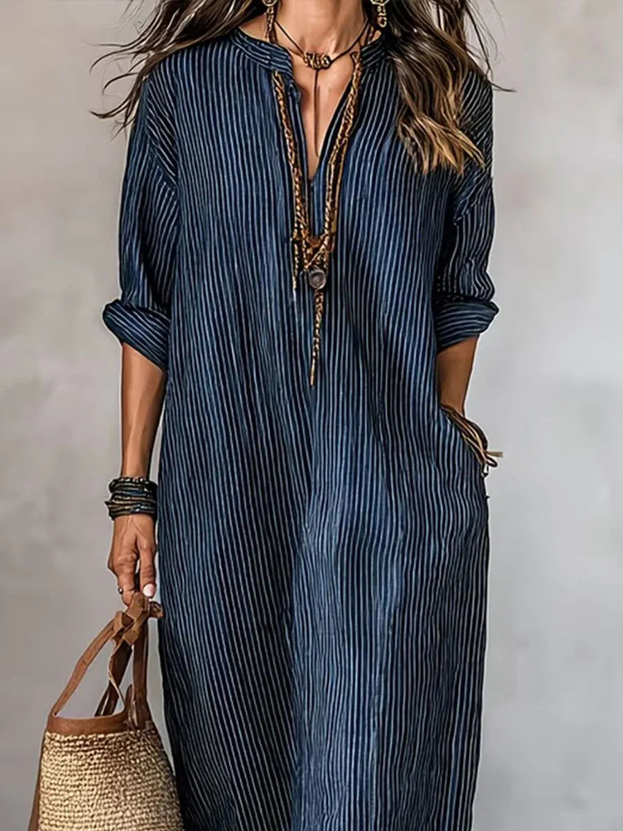 Women's Retro Striped Casual Maxi Dress
