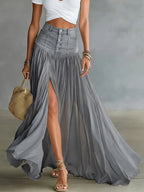 Casual Spliced chiffon And Denim Skirt