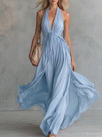 Elegant & Flowy V-neck Waist-tie Maxi Dress