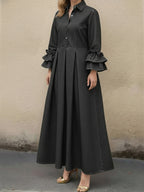 Women's Casual Denim Dress With Ruffled Sleeves