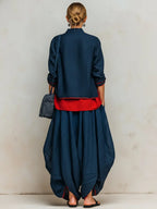 Color-blocked Linen-cotton Top & Lantern Pants Set