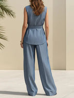 Casual Vacation Light Cotton And Linen Top And Wide-leg Pants Set