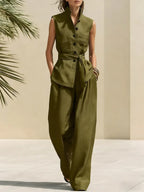 Casual Vacation Light Cotton And Linen Top And Wide-leg Pants Set