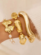 Women's Retro Multi-layer Line Wrap Geometric Open Bracelet Set