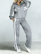 Stylish Cozy Contrasting Colors Shirt & Wide-leg Pants Linen Cotton Two-piece Set