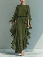 Elegant & Flowy Ruffled Shirt And Wide-leg Pants Two-piece Set