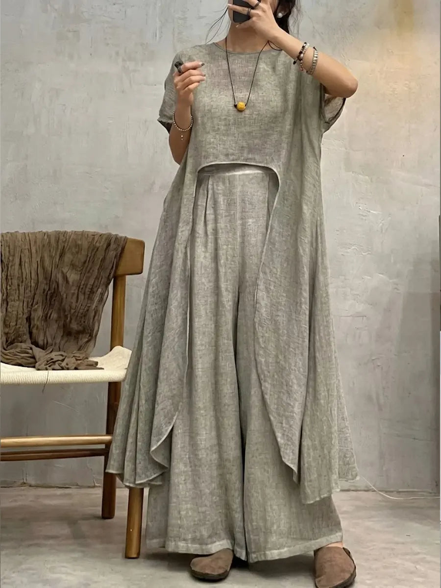 Women's Casual Irregular Design Cotton Linen Set