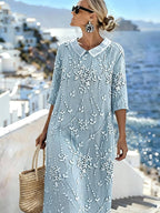 Women'S Casual Color-Block Cotton And Linen Dress