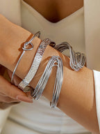 Women's Retro Multi-layer Line Wrap Geometric Open Bracelet Set