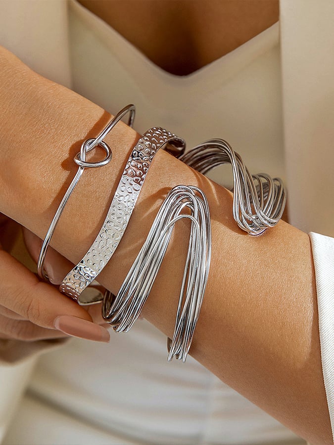 Women's Retro Multi-layer Line Wrap Geometric Open Bracelet Set