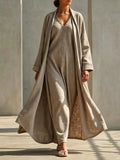 Women's Simple Robe With V-neck Dress Set