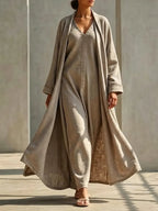 Women's Simple Robe With V-neck Dress Set