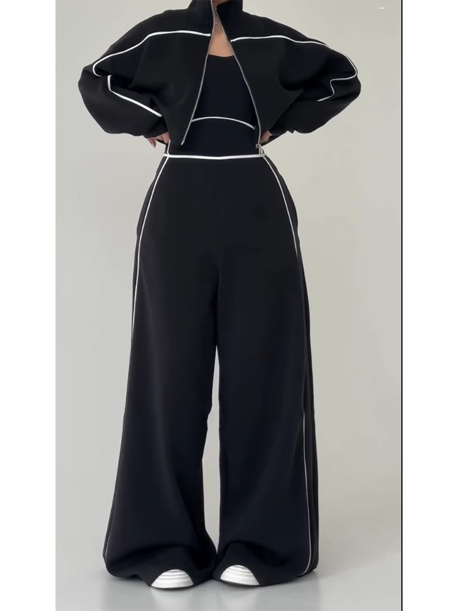 Casual And Cozy Cotton Zip-up Jacket And Jumpsuit Two-piece Set