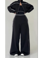 Casual And Cozy Cotton Zip-up Jacket And Jumpsuit Two-piece Set