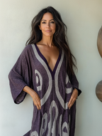 Linen Printed Kaftan Maxi Dress