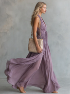 Elegant & Flowy V-neck Waist-tie Maxi Dress