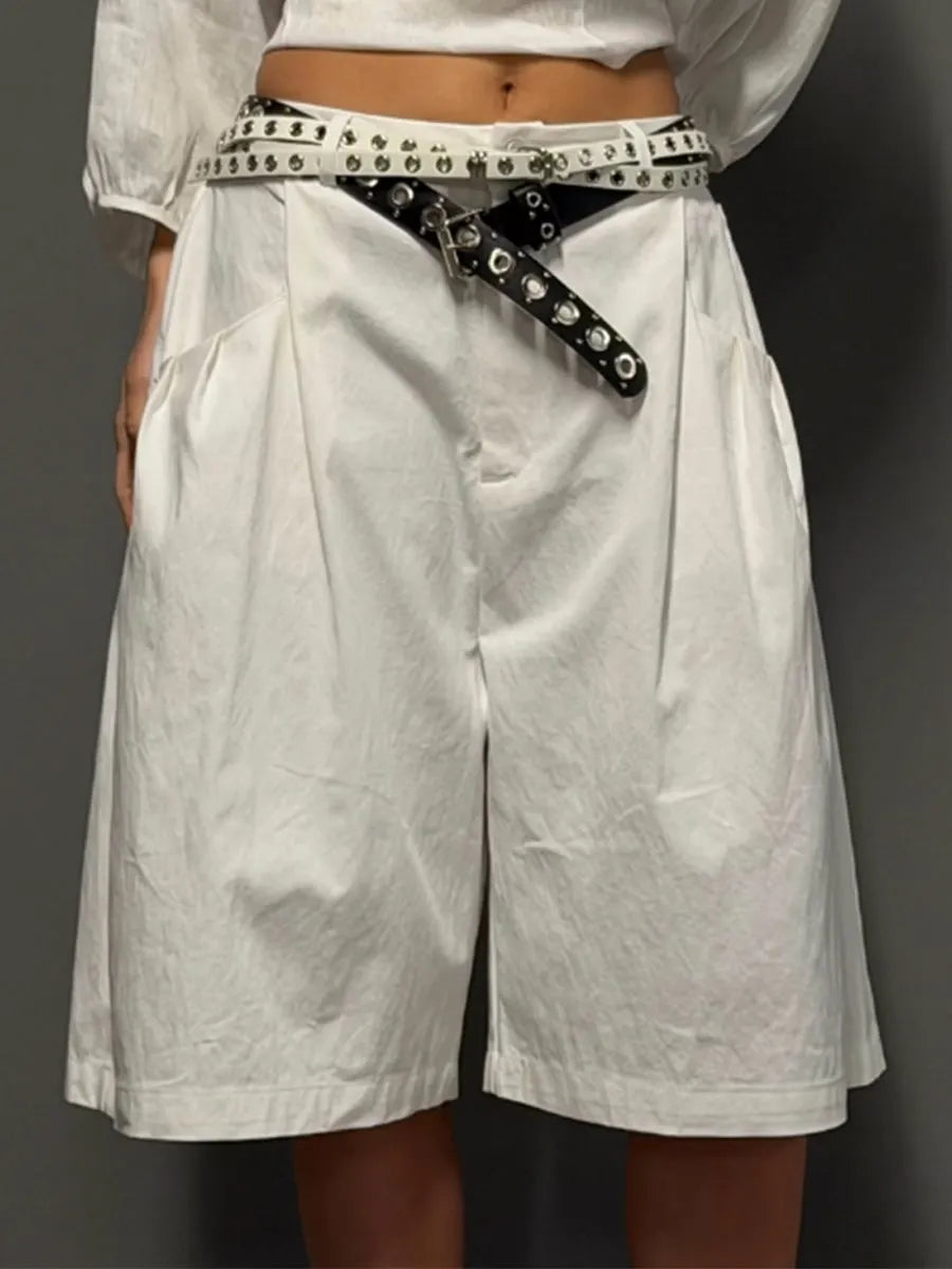 Stylish Casual Two-piece Set: Linen & Cotton Top With 3d Floral Embellishments And Cotton Shorts
