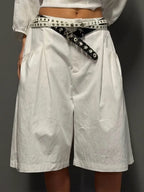 Stylish Casual Two-piece Set: Linen & Cotton Top With 3d Floral Embellishments And Cotton Shorts