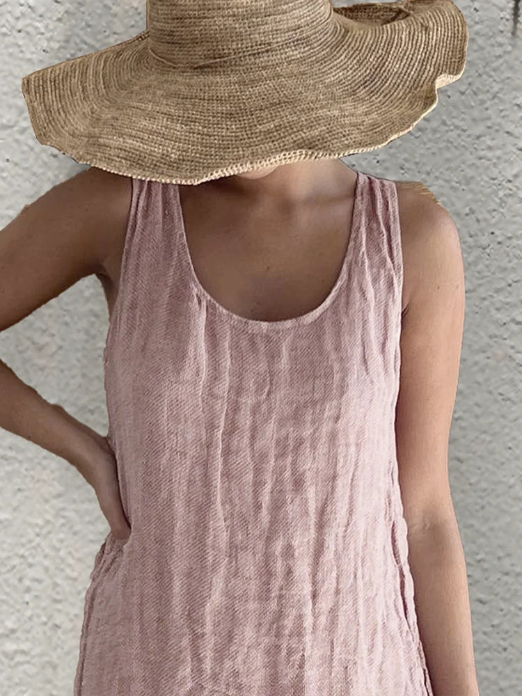 Elegant Round Neck Sleeveless Maxi Dress