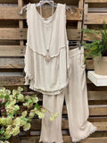 Tassel Sleeveless Top Straight Pants Two-Piece Set