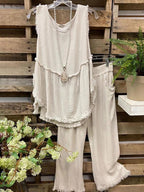 Tassel Sleeveless Top Straight Pants Two-Piece Set