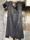 Vintage Polka Dots Button Up Linen Blend Midi Dress