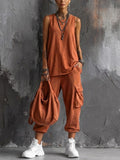 Casual Street-style Sleeveless Cotton T-shirt And Pants Two-piece Set
