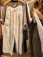 Casual Polka Dot Linen And Cotton Shirt And Trousers Two-piece Set