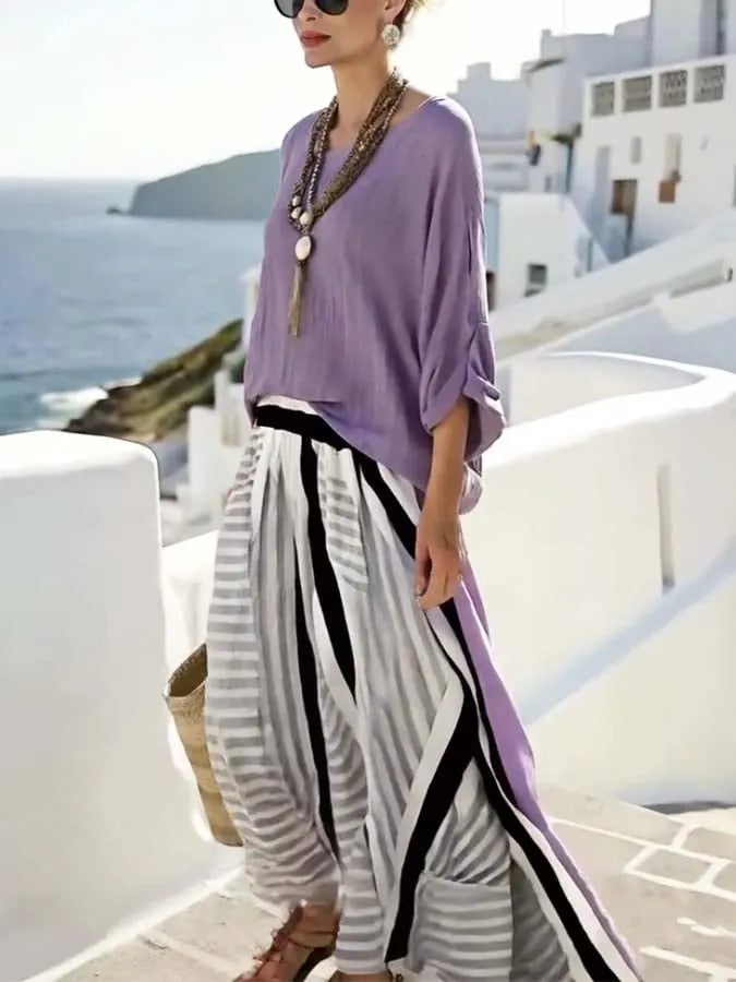 Women's Loose Striped Skirt Suit