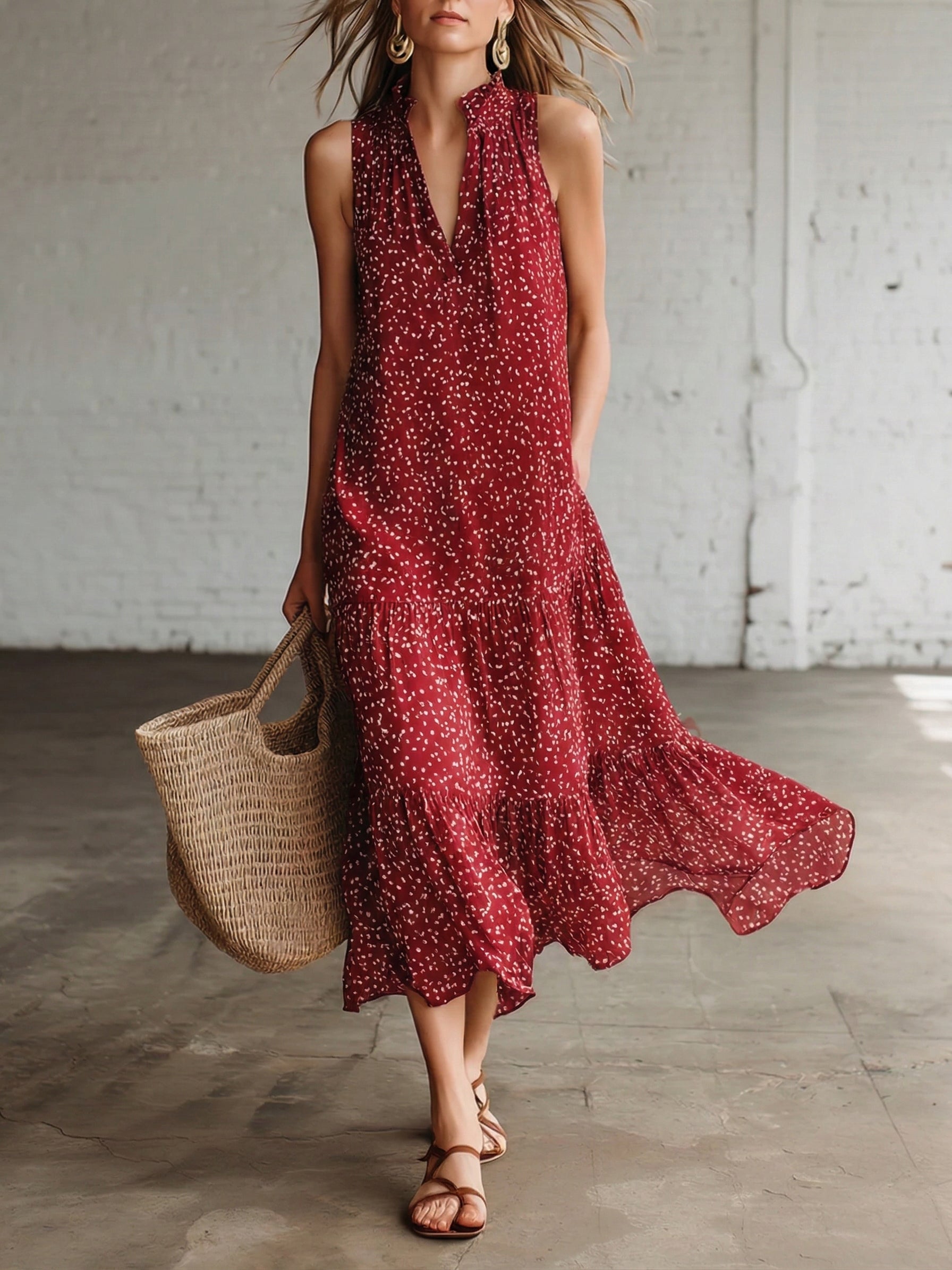 Retro-style Polka Dot Ruffled Hem Dress