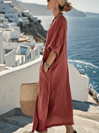 Ladies Loose Solid Pocket Dress