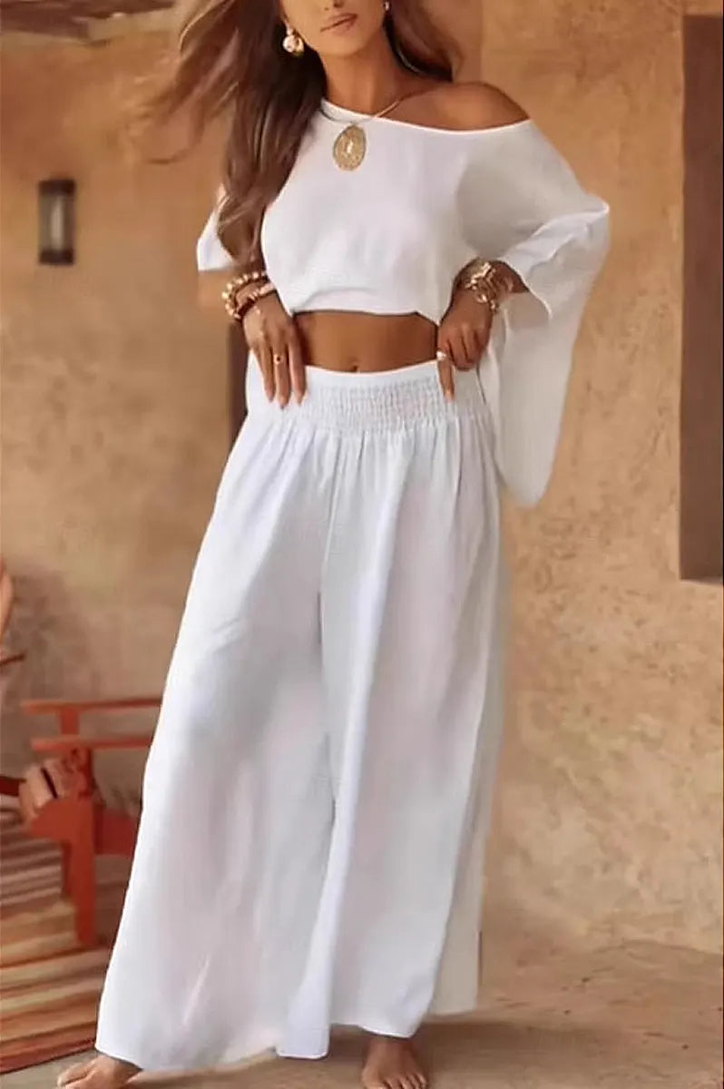 Women's Chic Casual Stylish Cotton Linen Top & Maxi Pants Set