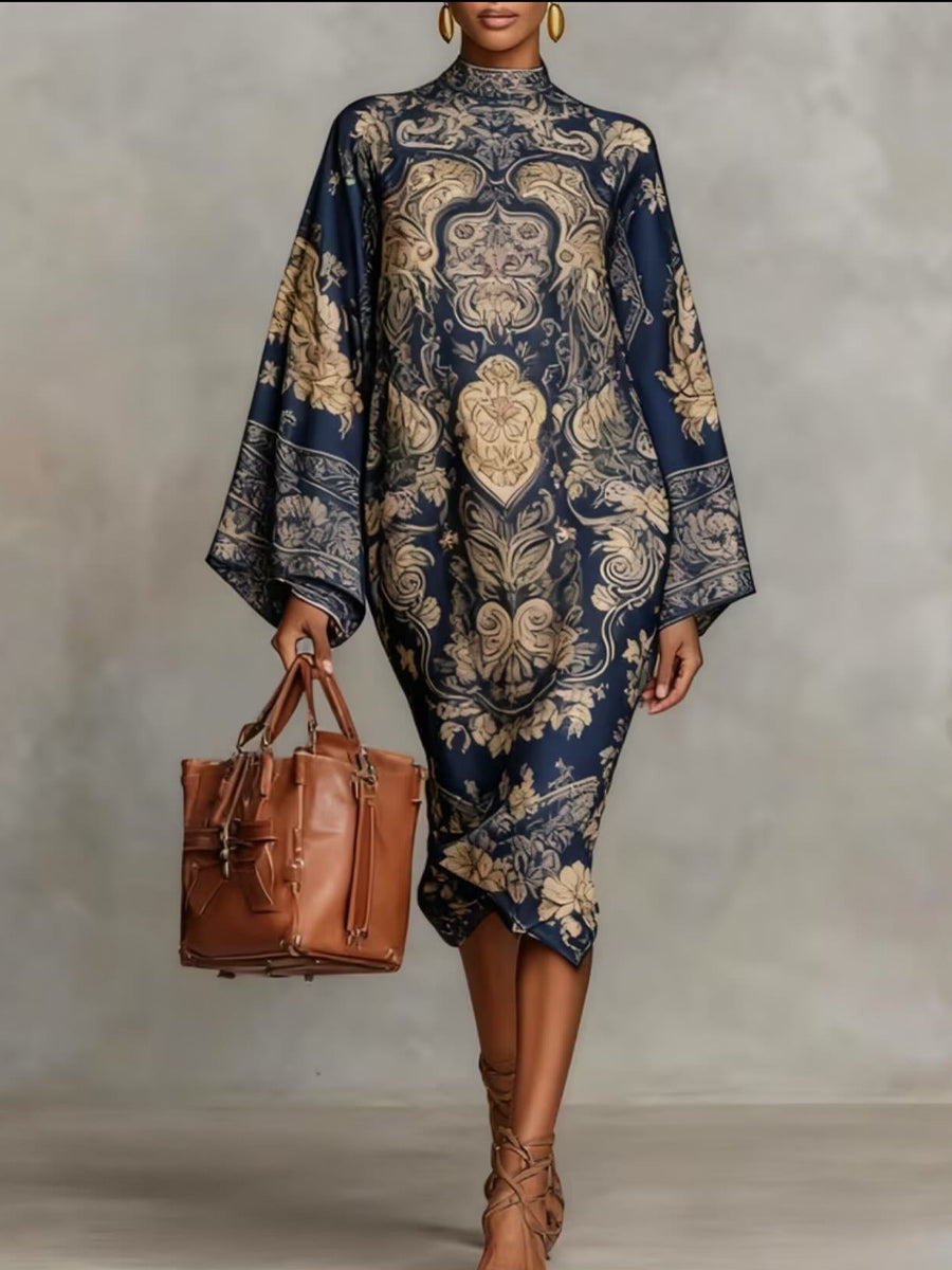 Elegant Loose-fitting Retro Print Dress