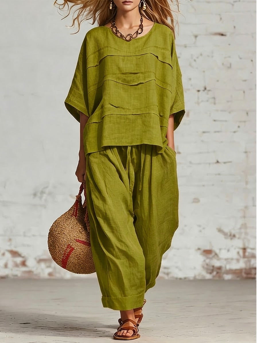 Casual Linen And Cotton Two-piece Set