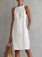 Elegant Lace Halterneck Cotton-linen Dress