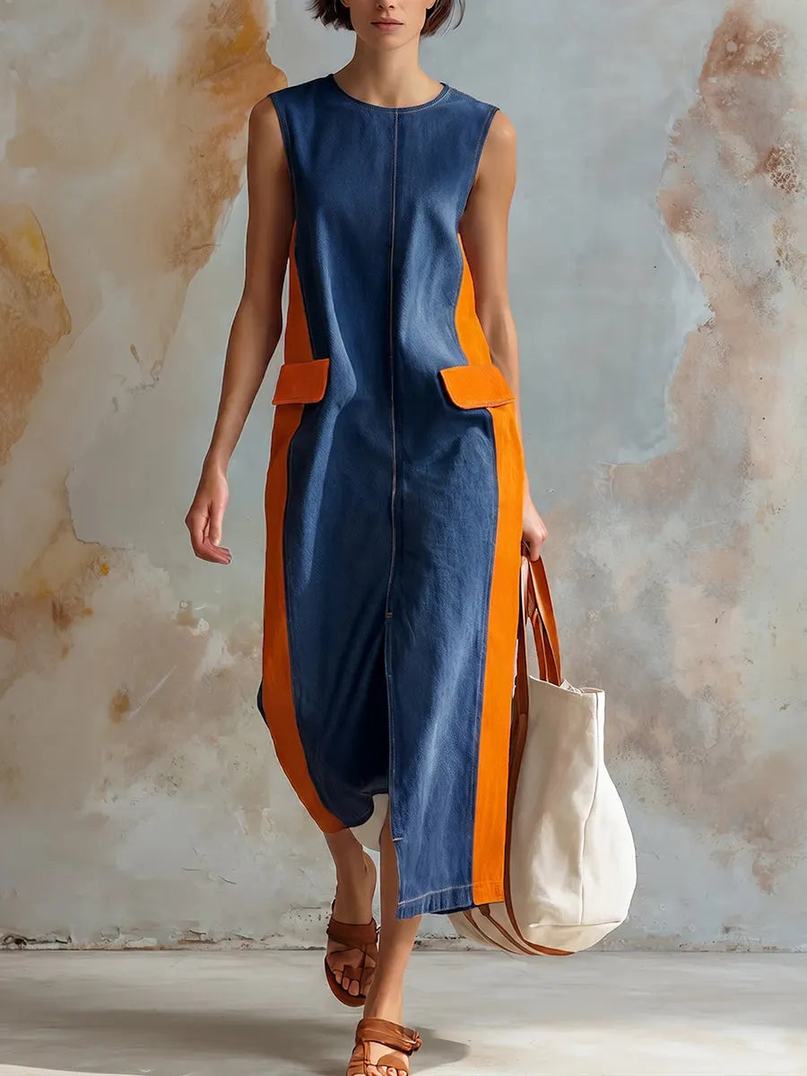 Cozy & Lightweight Contrast Trim Denim Dress